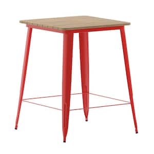 32 in. Square Brown/Red Plastic 4 Leg Dining Table with Steel Frame (Seats 4)