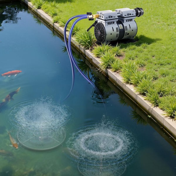 Pond Aerators, 3/4 HP Air Compressor, 5. 2CFM Aeration System, 2 Diffusesr & Two100' Weighted Tubings, Aeration Pump