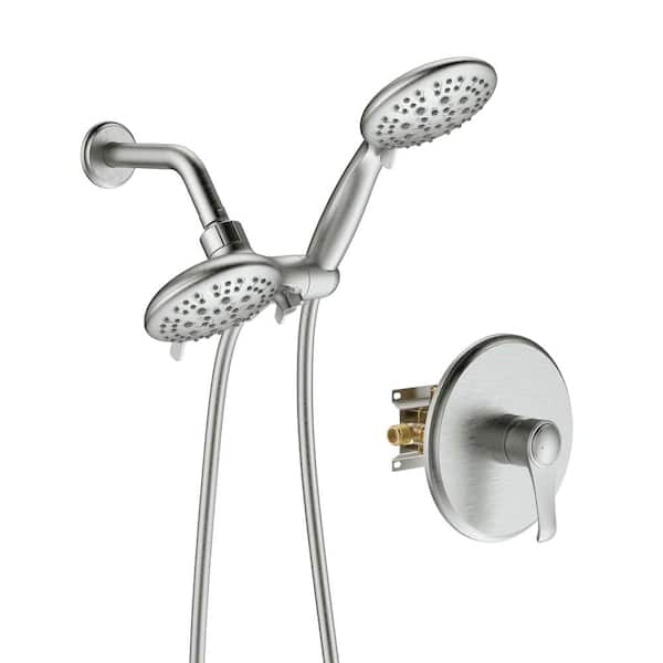 YONKI SUNSHIN INC Single Handle 5-Spray Patterns 2 Showerheads Shower Faucet Set 1.8 GPM with High Pressure Hand Shower in Brushed Nickel