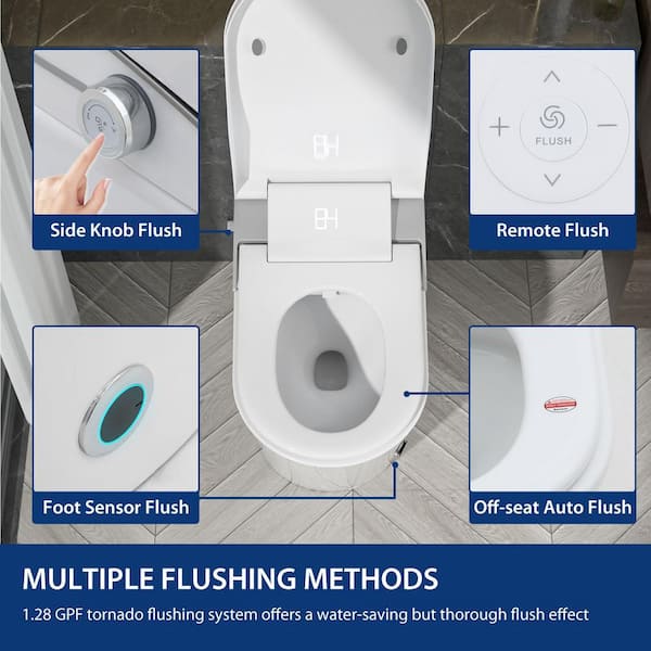 Amucolo 1-Piece Smart Bidet Toilet with Heated Seat & Auto Sensor Flush in White