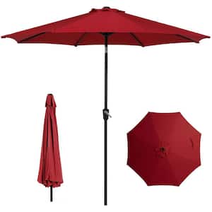 9 ft. Reinforced Aluminum Pole UV Resistant Outdoor Market Patio Umbrella with Auto Crank and Button Tilt, Red