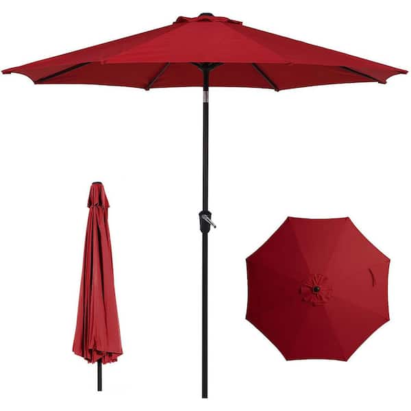 BANSA ROSE 9 ft. Reinforced Aluminum Pole UV Resistant Outdoor Market Patio Umbrella with Auto Crank and Button Tilt, Red
