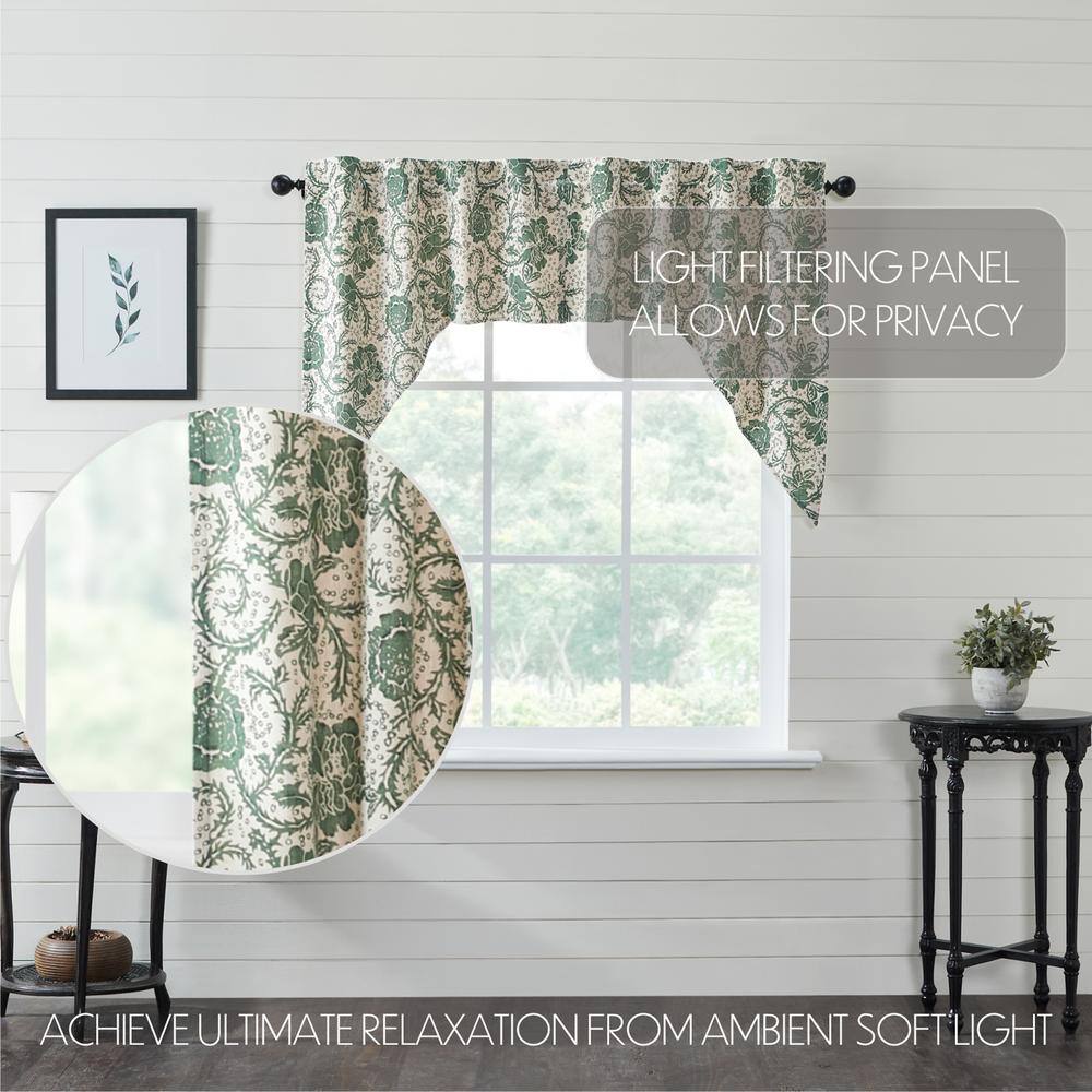 Dorset Green Floral Cotton Swag Valance Curtain Panels, 36x36