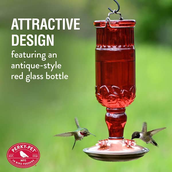 Red Antique Bottle Decorative Glass Hummingbird Feeder - 24 oz. Capacity