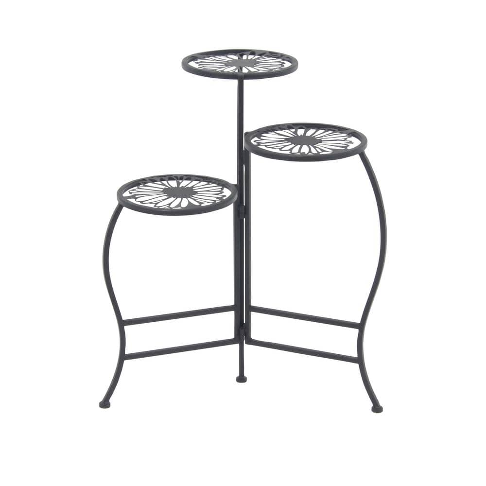 24" Black Metal 3-Tier Round Plant Stand