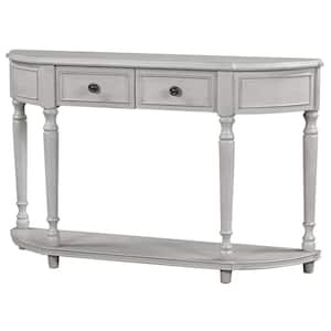 Retro 55.31 in. Gray Wash Rectangle Wood Console Table with Open Style Shelf Solid Wooden Frame and Legs Two Top Drawers