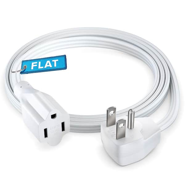 3 ft. 14/3 Medium/Heavy Duty Indoor Extension Cord Flat Plug Flat Wire, 15Amps, White