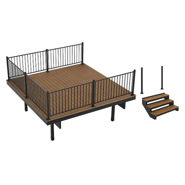 FORTRESS Infinity IS Freestanding 12 ft. x 12 ft. Oasis Palm Brown Composite Deck 3 Step Stair Kit with Steel Frame & Steel Rail