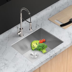 21 in. Undermount Single Bowl 16 Gauge Brushed Nickel Stainless Steel Kitchen Sink without Faucet and Bottom Grids