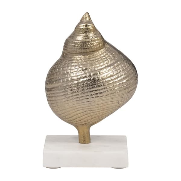 Liv & Skye Gold 5 in. x 7 in. Metal Banded Shell On Marble Base Figurine