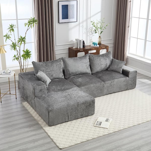 108 in. Square Arm 4-Piece L Shaped Chenille Modern Sectional Sofa in Gray with Deep Seat Upholstered Sectional Couch