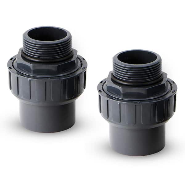 XtremepowerUS 1.5 in. to 1.5 in. PVC MPT x Slip Socket Flush Union Fitting for Pool Pump (2-Pack)