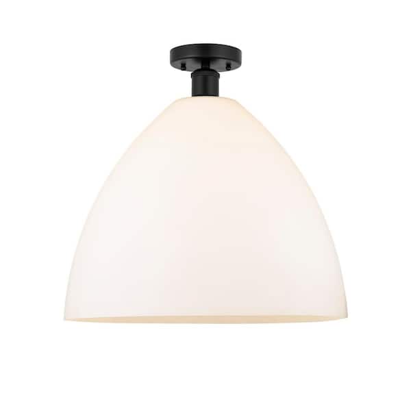 Bristol Glass 16 in. 1-Light Matte Black Industrial Semi-Flush Mount with Frosted Glass Shade