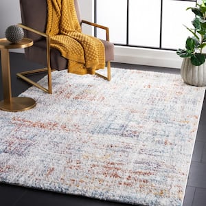 Berber Shag Blue Rust/Ivory 5 ft. x 8 ft. Abstract Area Rug
