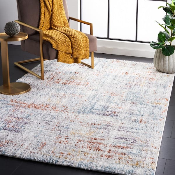 Berber Shag Blue Rust/Ivory 8 ft. x 10 ft. Abstract Area Rug