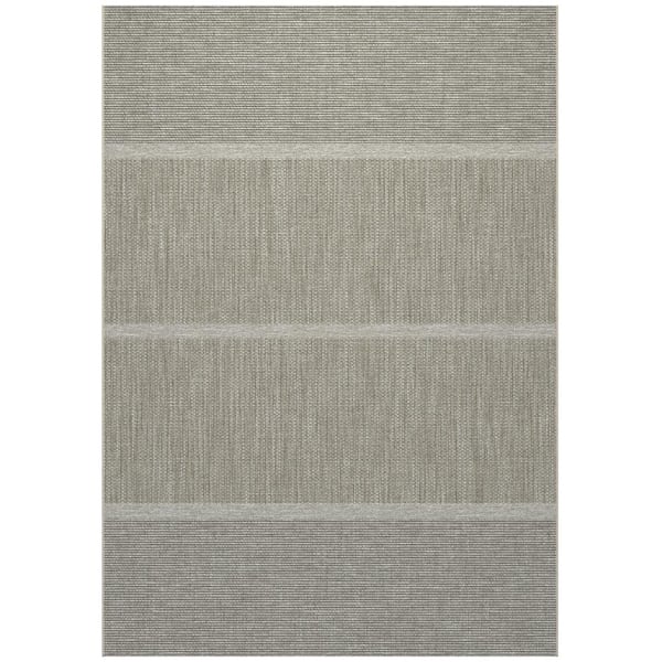 Unbranded Coastal Sands Stone 7 ft. 10 in. x 10 ft. Striped Polypropylene Indoor/Outdoor Area Rug
