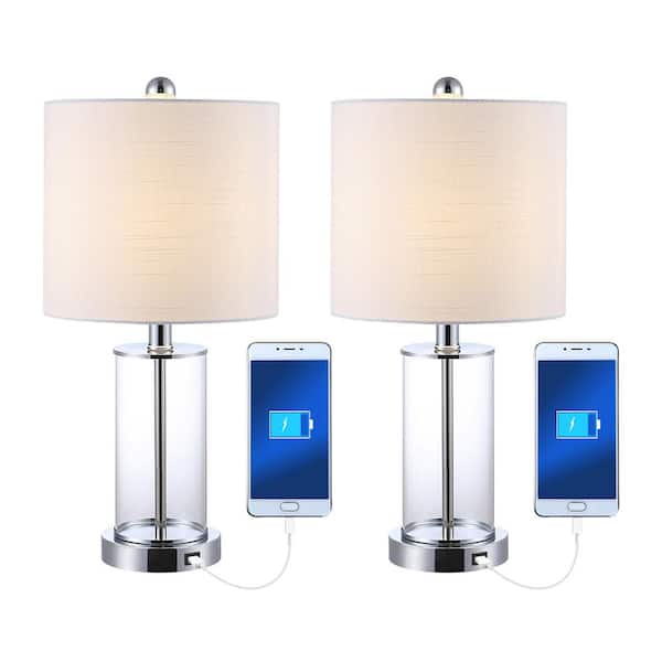 Abner 21 in. Chrome Glass Modern Contemporary USB Charging LED Table Lamp