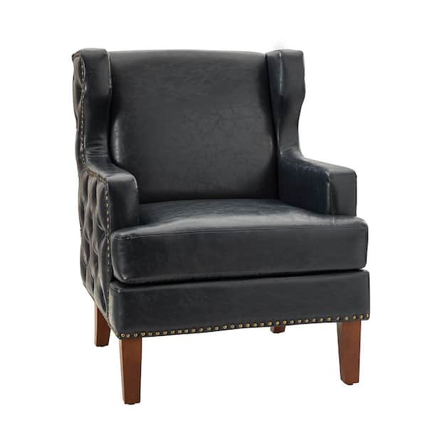 JAYDEN CREATION Enrico Navy Vegan Leather Armchair with Solid Wood Legs