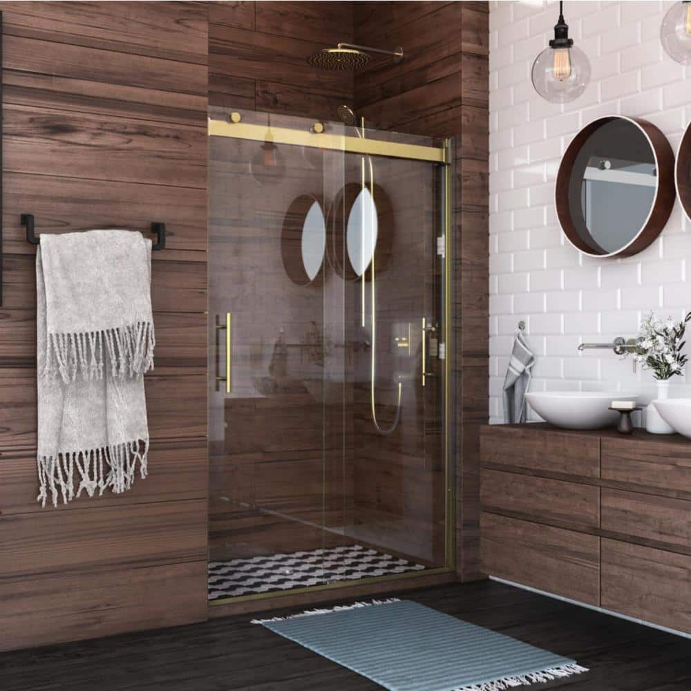 Holcam Luna Lite 48 in. W x 76 in. H Sliding Bypassing Frameless Shower Door in Brushed Gold