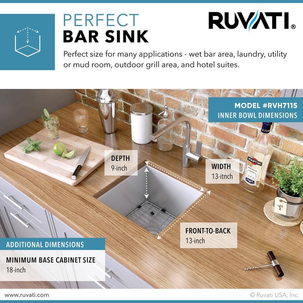 Ruvati 15" Stainless Steel Undermount Bar Prep Sink
