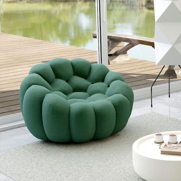 Magic Home 49.2 in. Roche Bubble Lazy Sofa Armless 3D Knitted Fabric Curved Sofa Floor Accent Side Chair in Green