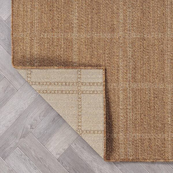 World Rug Gallery Plaid Sand/Natural Easy-Care Jute-Style Indoor