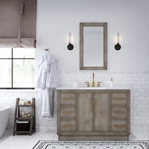Hugo 48 in. W x 22 in. D Bath Vanity in Grey Oak with Marble Vanity Top in White with White Basin and Gooseneck Faucet