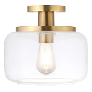 Tatum 11 in. Brushed Brass and Clear Semi Flush Mount with Glass Shade
