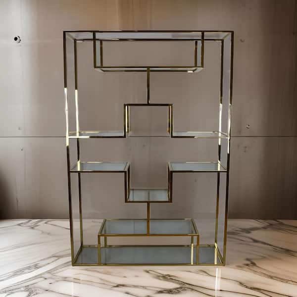 Benjara 75 in. Gold Rectangular Metal Plant Stand with 1-Tier