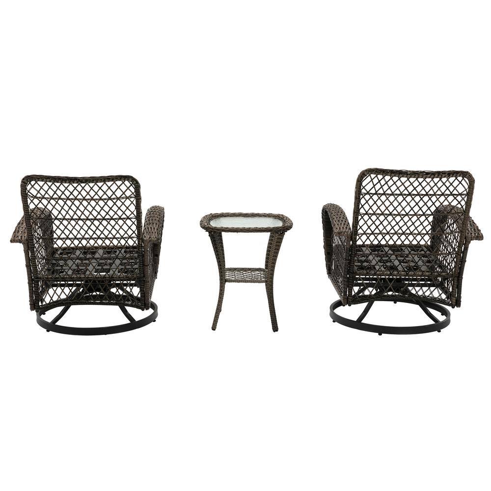 3Piece Wicker Outdoor Bistro Set with Brown Cushions WB419U5 The