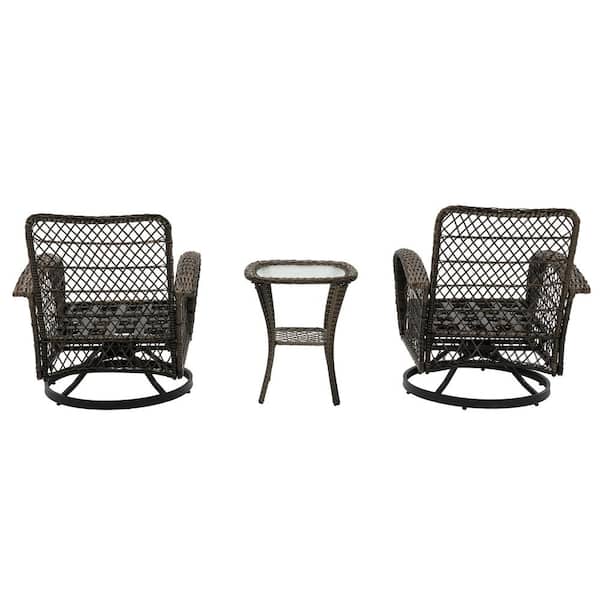 Unbranded 3-Piece Wicker Outdoor Bistro Set with Brown Cushions