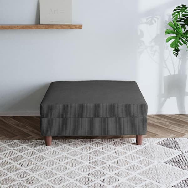 ジョルノ　オットマン　グレー Uixe 40.9 in. Gray Corduroy Fabric Square Ottoman with Wood Legs