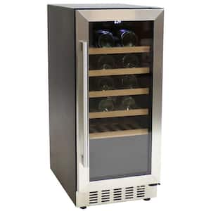 15 in. W 33-Bottle 100-Can Capacity Beverage Refrigerator in Stainless Steel with Wooden Shelves