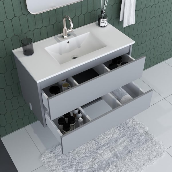 Salt 36 in. W x 18 in. D Bath Vanity in Gray with Ceramic Vanity Top in White with White Basin