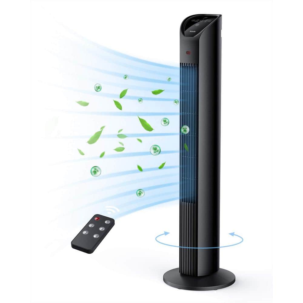 36 in. 3-speed Quiet Tower Fan in Black with Remote Control, 12-Hour Timer,