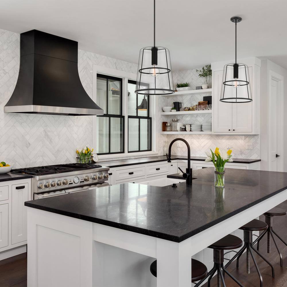 Alonzo Matte Black Glass Pendant Light, 16.5"