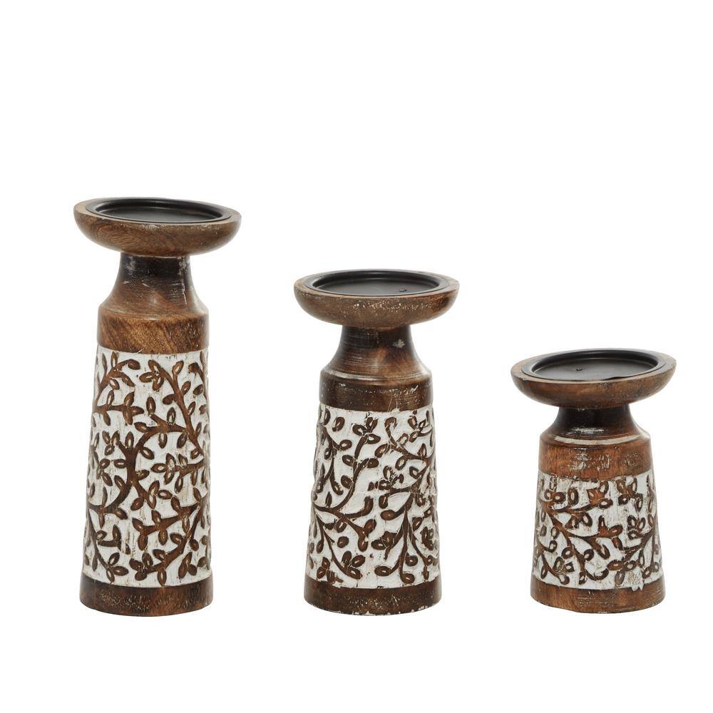 Winter Whisper Mango Wood 3-Piece Candlestick Set