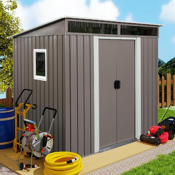 6 ft. W x 5 ft. D Metal Storage Shed Outdoor Tool Room with Windows and Transparent Plate, Gray (27.6 sq. ft.)