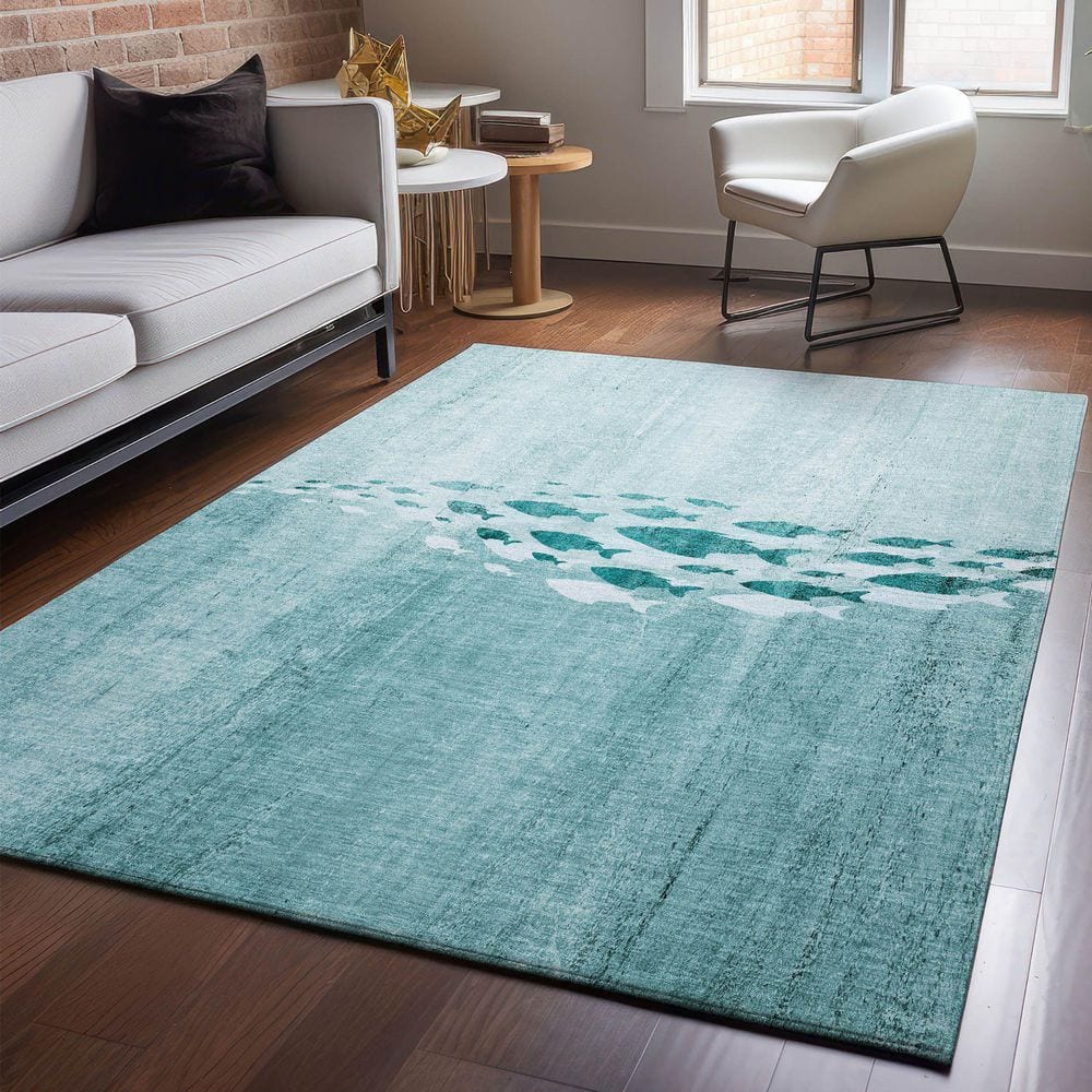 Red Rectangular Synthetic Washable Easy Care Rug 46" x 30"
