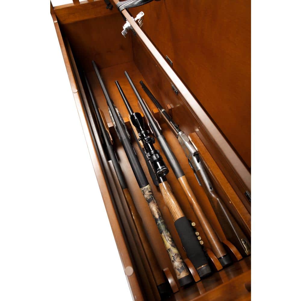 Transitional Medium Brown Wood Veneer Gun Concealment Bench with Storage