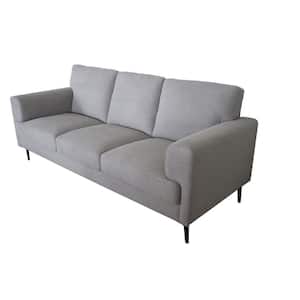 Amelia 84 in. Rolled Arm Linen Rectangle Sofa in Light Gray