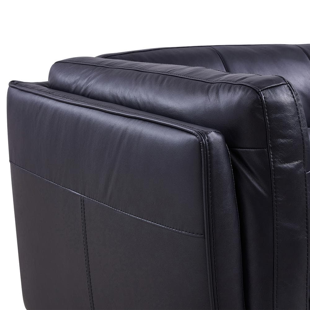 Navy Tufted Leather Power Reclining Sofa with Wood Frame