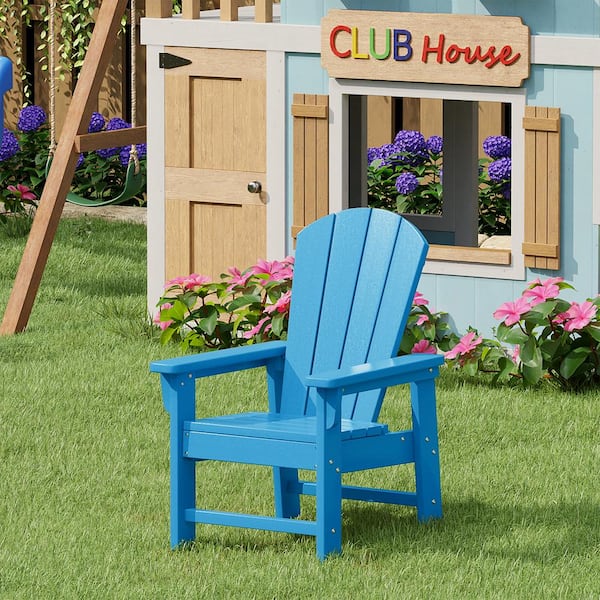 Children's Laguna Outdoor Patio All Weather Fade Resistant Kids Poly Plastic Adirondack Chair in Pacific Blue