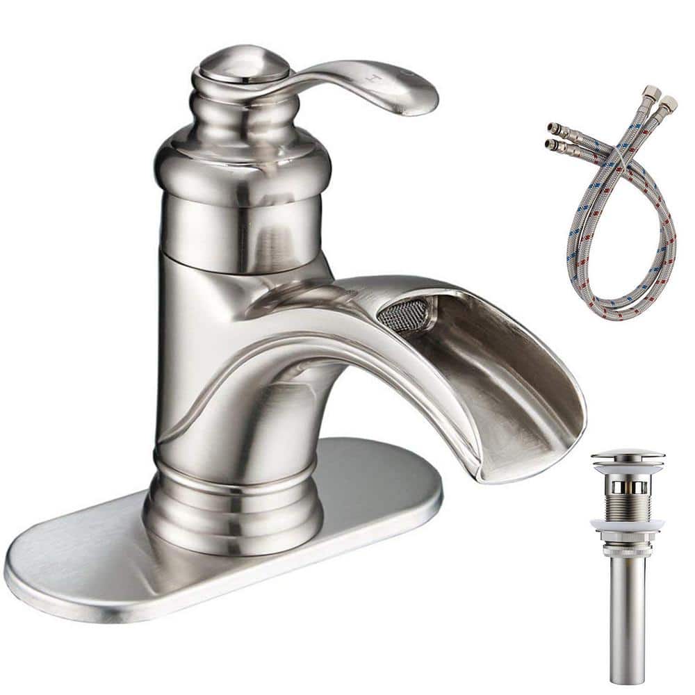 Single-Handle 1 or 3-Hole Waterfall Bathroom Faucet with Pop-up Drain Assem