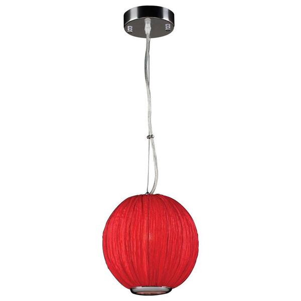 PLC Lighting 1 Light Mini Drop Pendant Red Finish Red Silk Shade