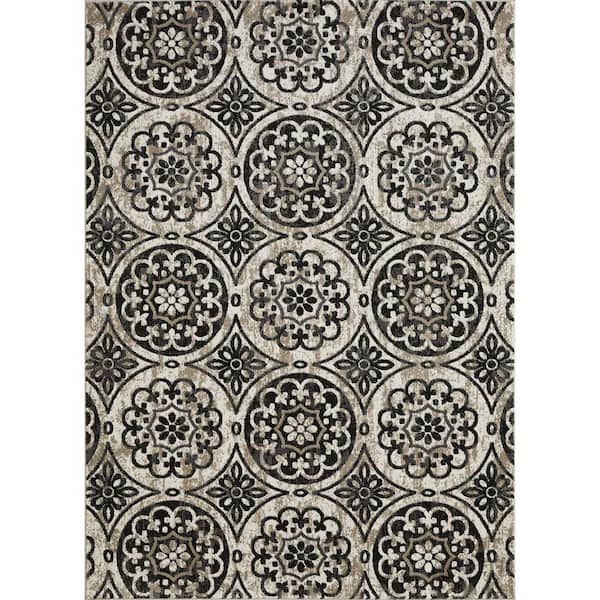 LOOMAKNOTI Ohanzah Owena Cream 7 ft. 10 in. x 9 ft. 10 in. Medallion Polypropylene Indoor Area Rug