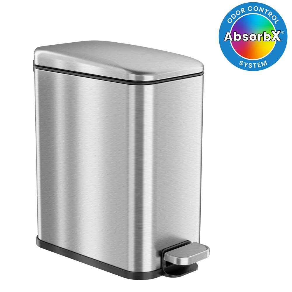 Slim Stainless Steel Fingerprint Resistant Trash Can with Flip Lid, 1.3 Gallon