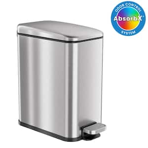 1.32 Gal.Trash Can SoftStep Slim Bathroom Step with AbsorbX Odor Filter and Removable Inner Bucket, Stainless Steel