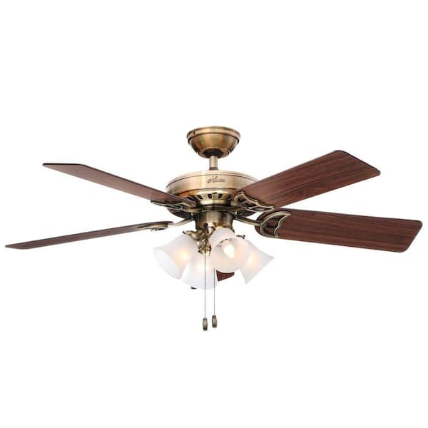 Hunter Studio 52 In Indoor Antique Brass Ceiling Fan With Light Bundled Handheld Remote Control 53063r Indoor Antique Brass Ceiling Fan, Antique Brass Ceiling Fans With Light And Remote
