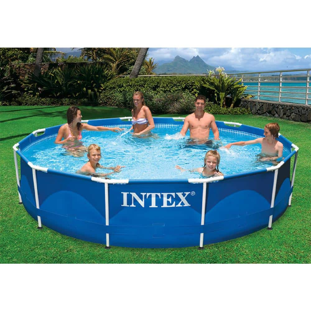 let at håndtere Globus cyklus INTEX 12 ft. Round x 30 in. D Metal Frame Above Ground Pool with 530 GPH  Filter Pump 28211EH - The Home Depot